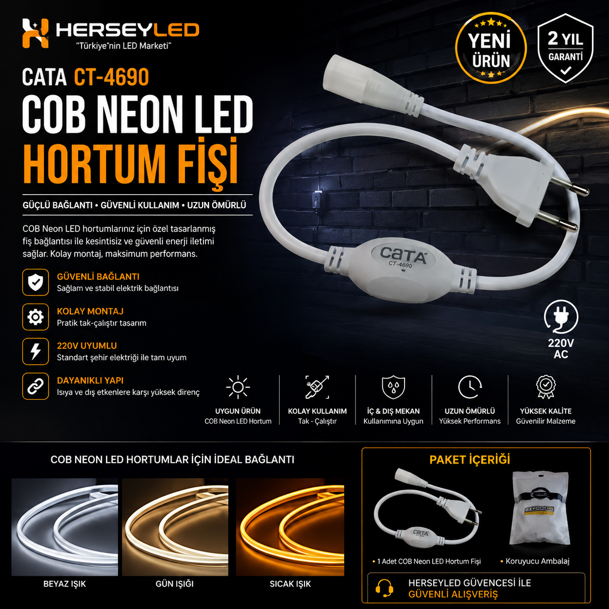 Cata COB Neon Led Hortum Fişi CT-4560