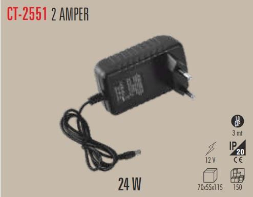 CATA  CT-2551 25 W 2 Amper Cata Fişli Adaptör
