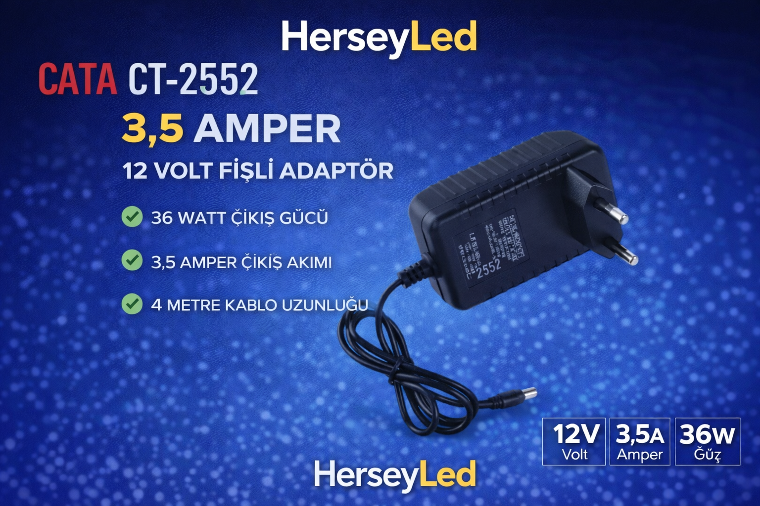 CATA CT-2552 3,5 Amper Cata Fişli Adaptör  36W