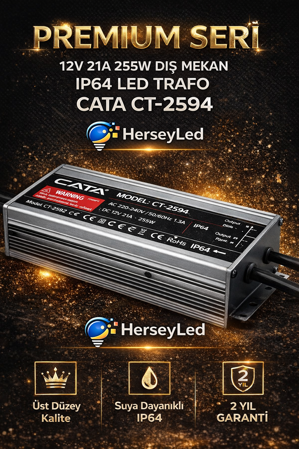 Cata CT-2594 12V 21A 255W Dış Mekan IP64 LED Trafo