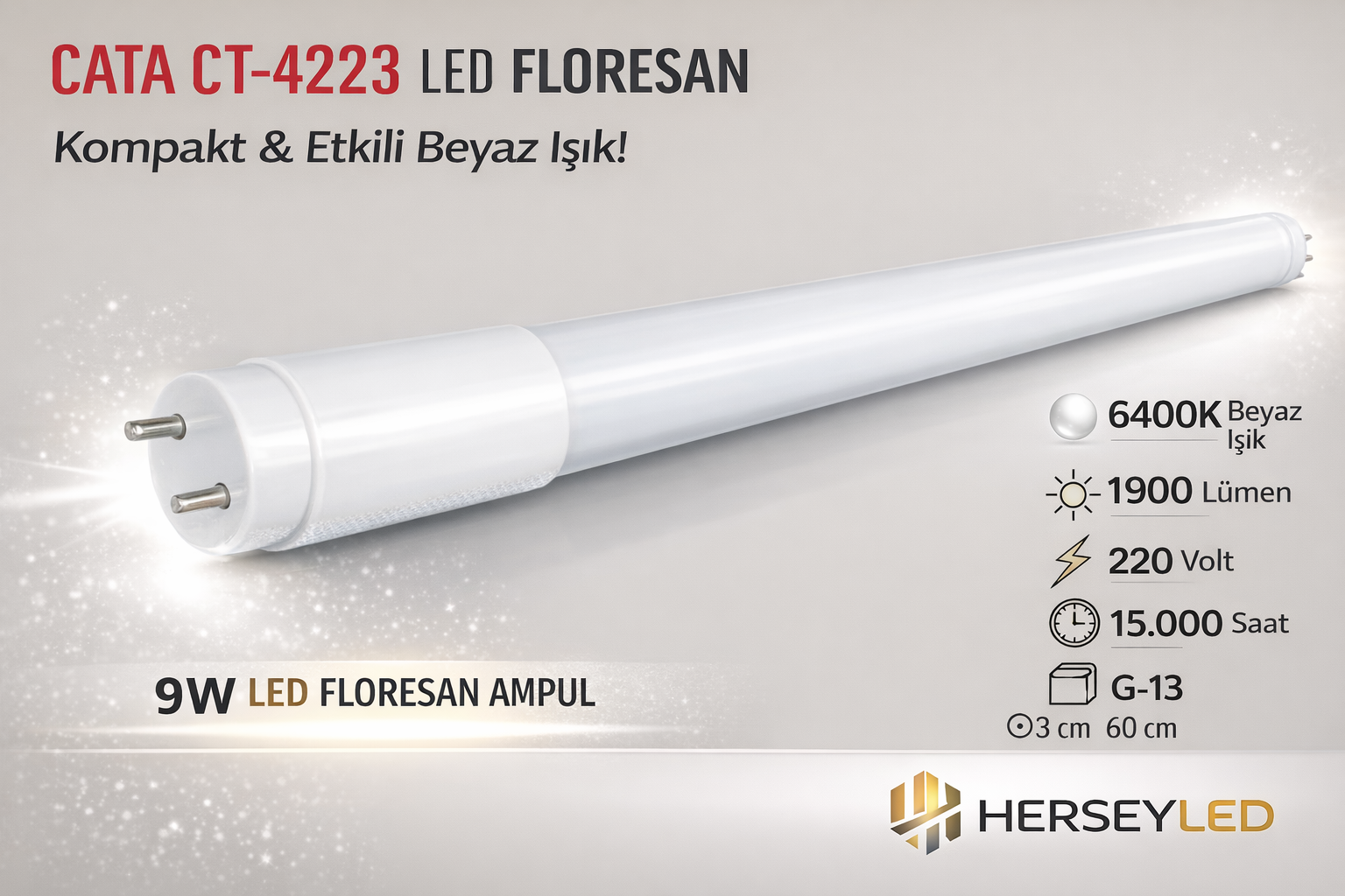 CATA CT-4223 BEYAZ IŞIK 60CM 9W LEDLİ FLORESAN