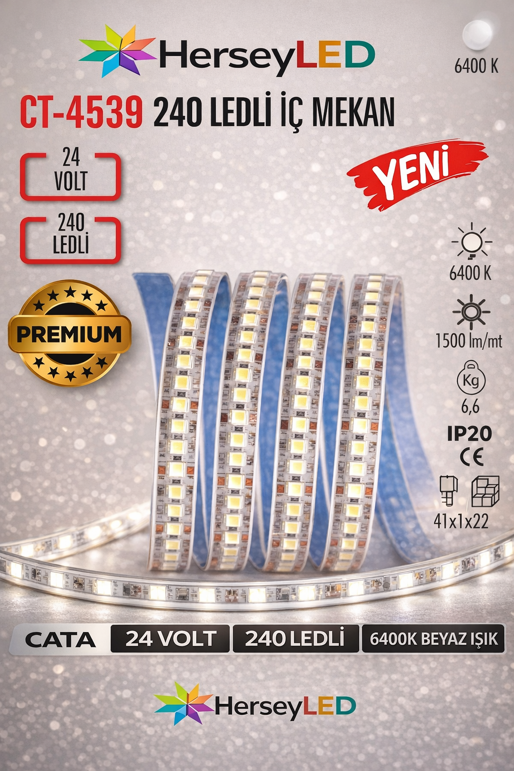 Cata CT-4539 24V Beyaz Işık 240 LED İç Mekan Şerit LED (5 Metre)