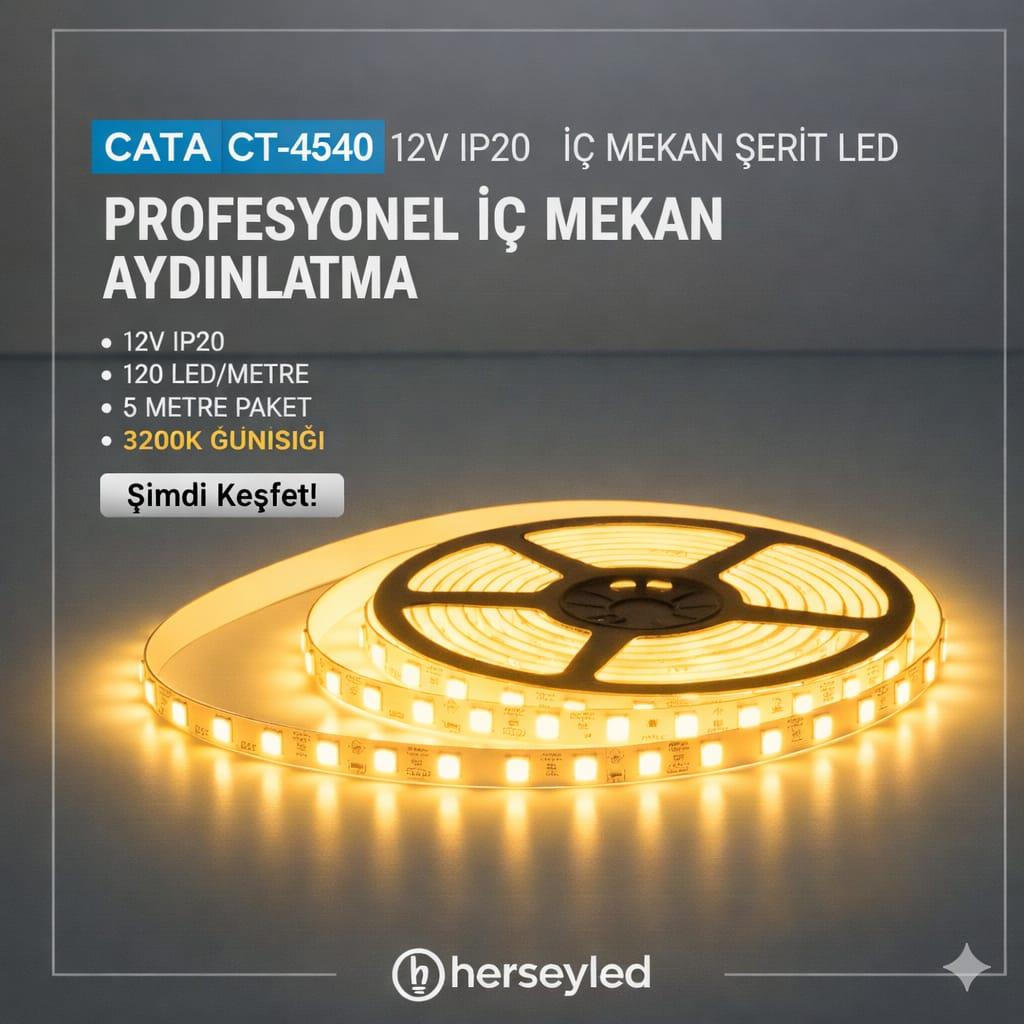 Cata CT-4540 12V 120 LED Günışığı ışık 3200K İç Mekan Şerit LED (5 Metre)
