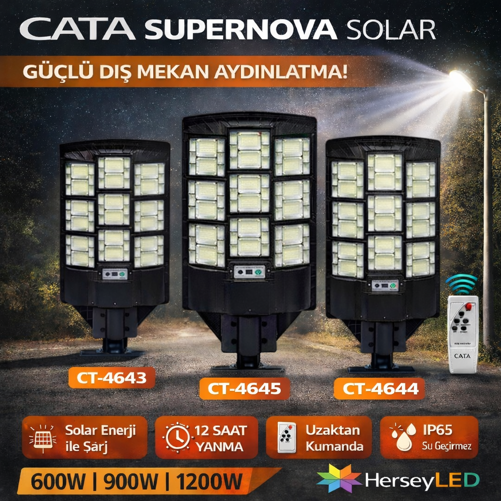 CATA CT-4645 SÜPERNOVA 1200W SOLAR SOKAK ARMATÜRÜ KUMANDALI