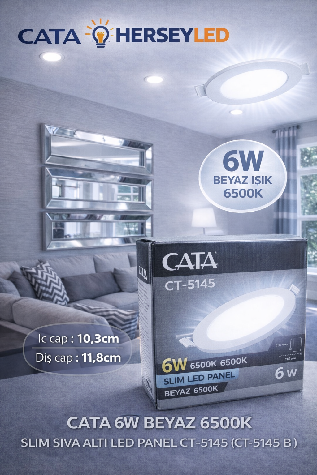 CATA  CT-5145 6W BEYAZ 6500K SLIM SIVA ALTI LED PANEL CT-5145