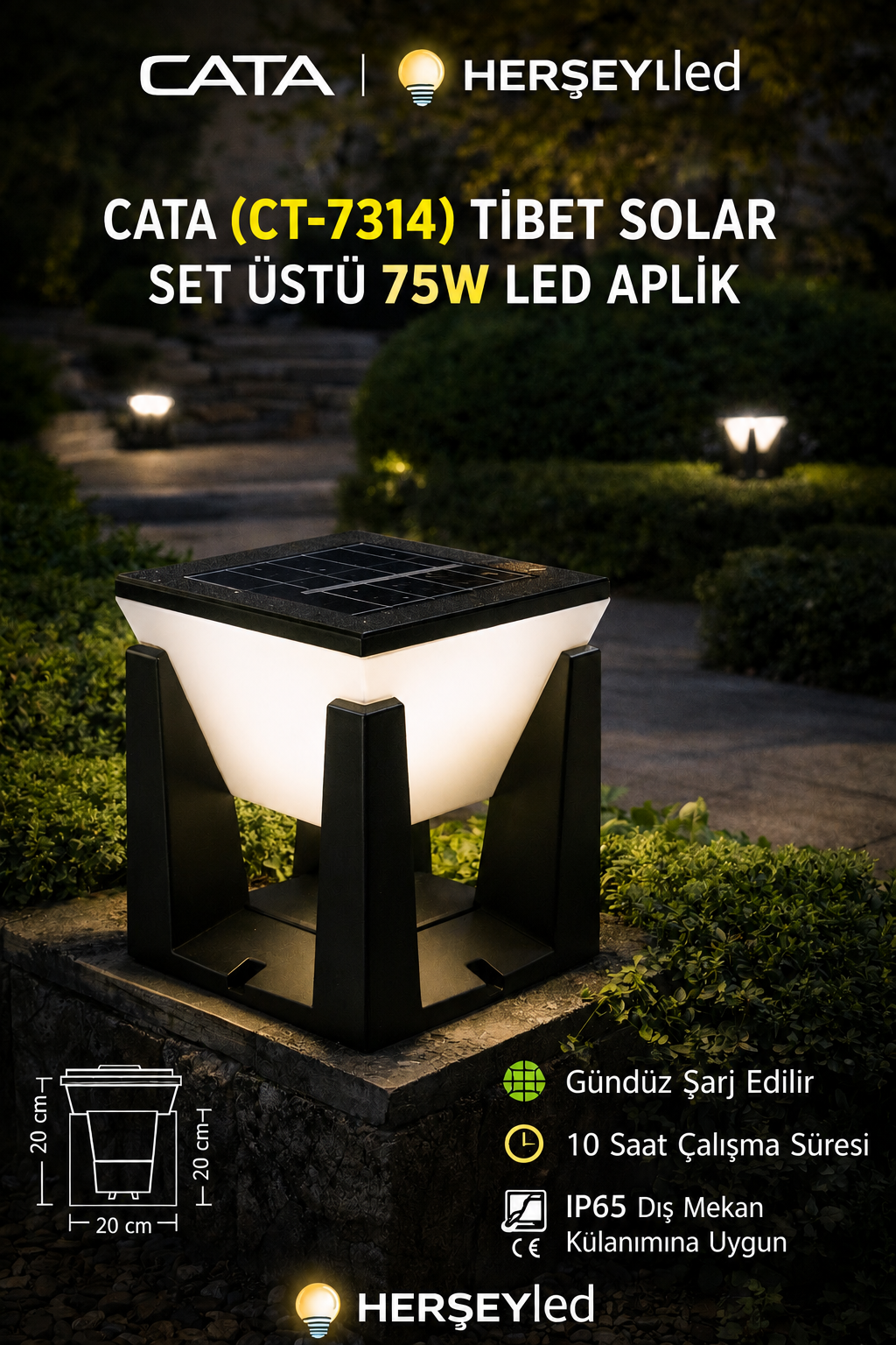 CATA (CT-7314) TİBET SOLAR SET ÜSTÜ 75W LED APLİK