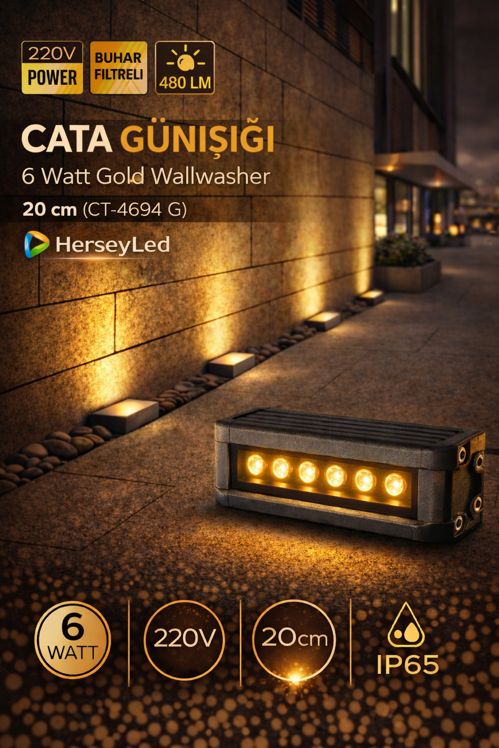 Cata GÜNIŞIĞI 6 Watt Gold Wallwasher 20 cm CT-4694 G