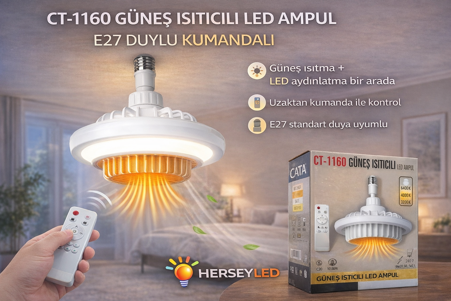 CT-1160 GÜNEŞ ISITICILI LED AMPUL E27 DUYLU KUMANDALI