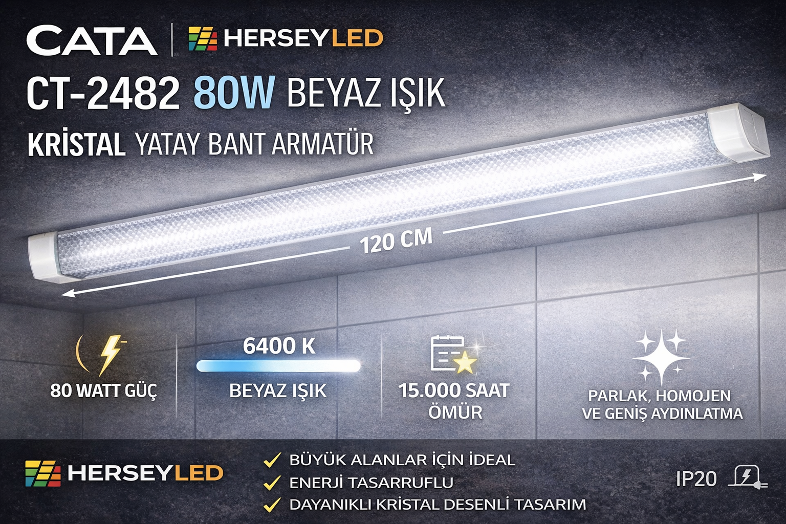 CT-2482 80W BEYAZ IŞIK  KRİSTAL YATAY BANT ARMATÜR CATA
