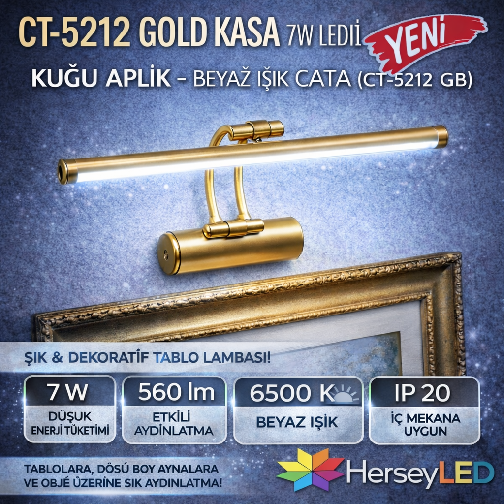 CT-5212 GOLD KASA 7W LEDLİ KUĞU APLİK - BEYAZ IŞIK 6500K -  CATA