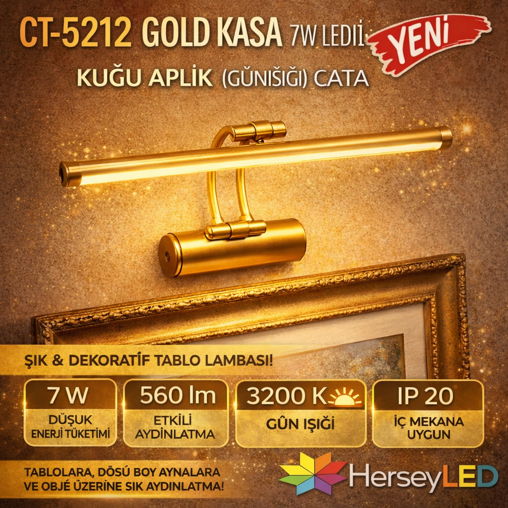 CT-5212 GOLD KASA 7W LEDLİ KUĞU APLİK ( GÜNIŞIĞI ) CATA