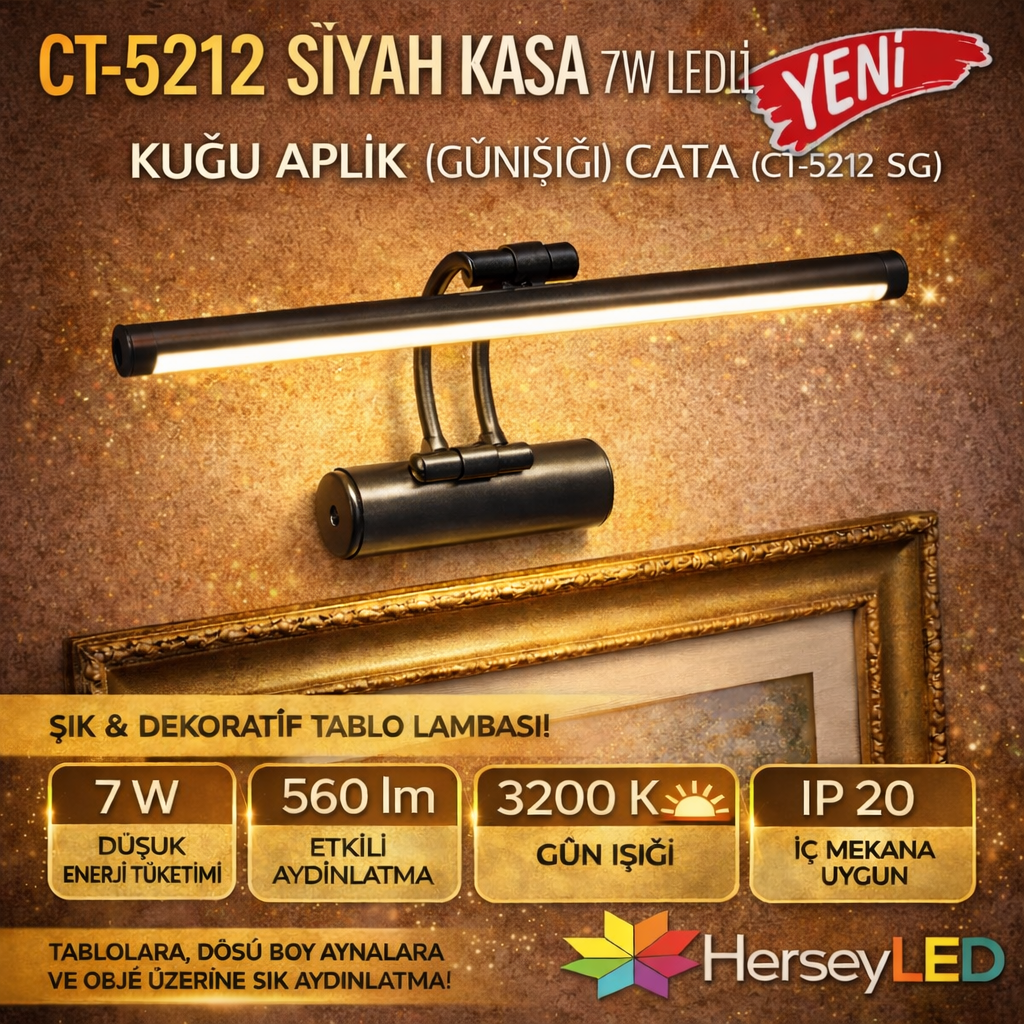 CT-5212 SİYAH KASA 7W LEDLİ KUĞU APLİK ( GÜNIŞIĞI ) CATA
