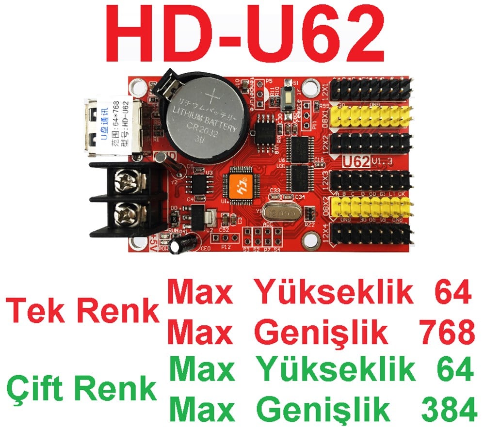 HD-U62 LED PANEL KONTROL KARTI (4 SIRA ) (USB GİRİŞLİ ) ( 64X768 PİKSEL )