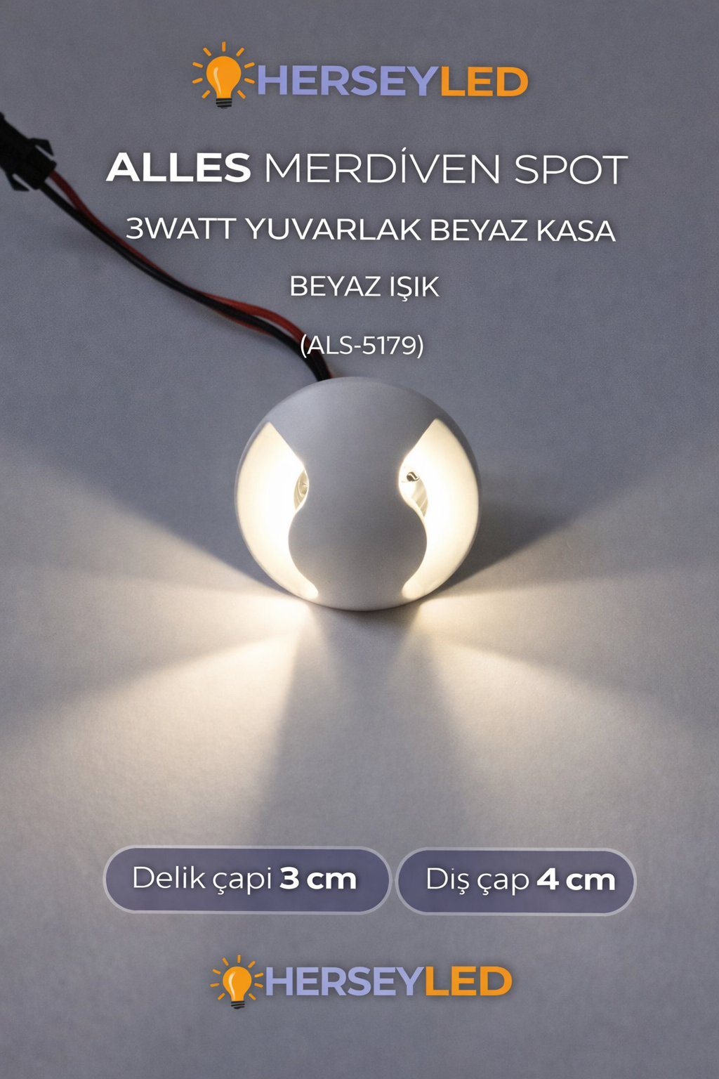 MERDIVEN SPOT 3WATT YUVARLAK BEYAZ