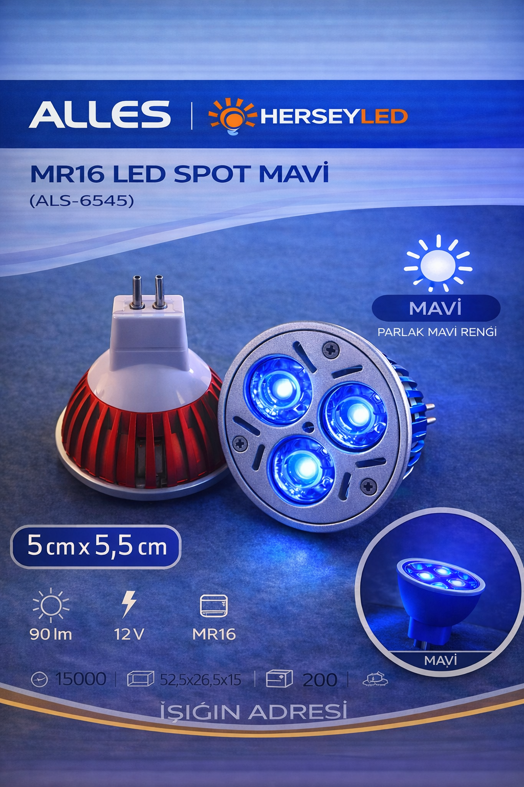 MR16 LED SPOT  MAVİ