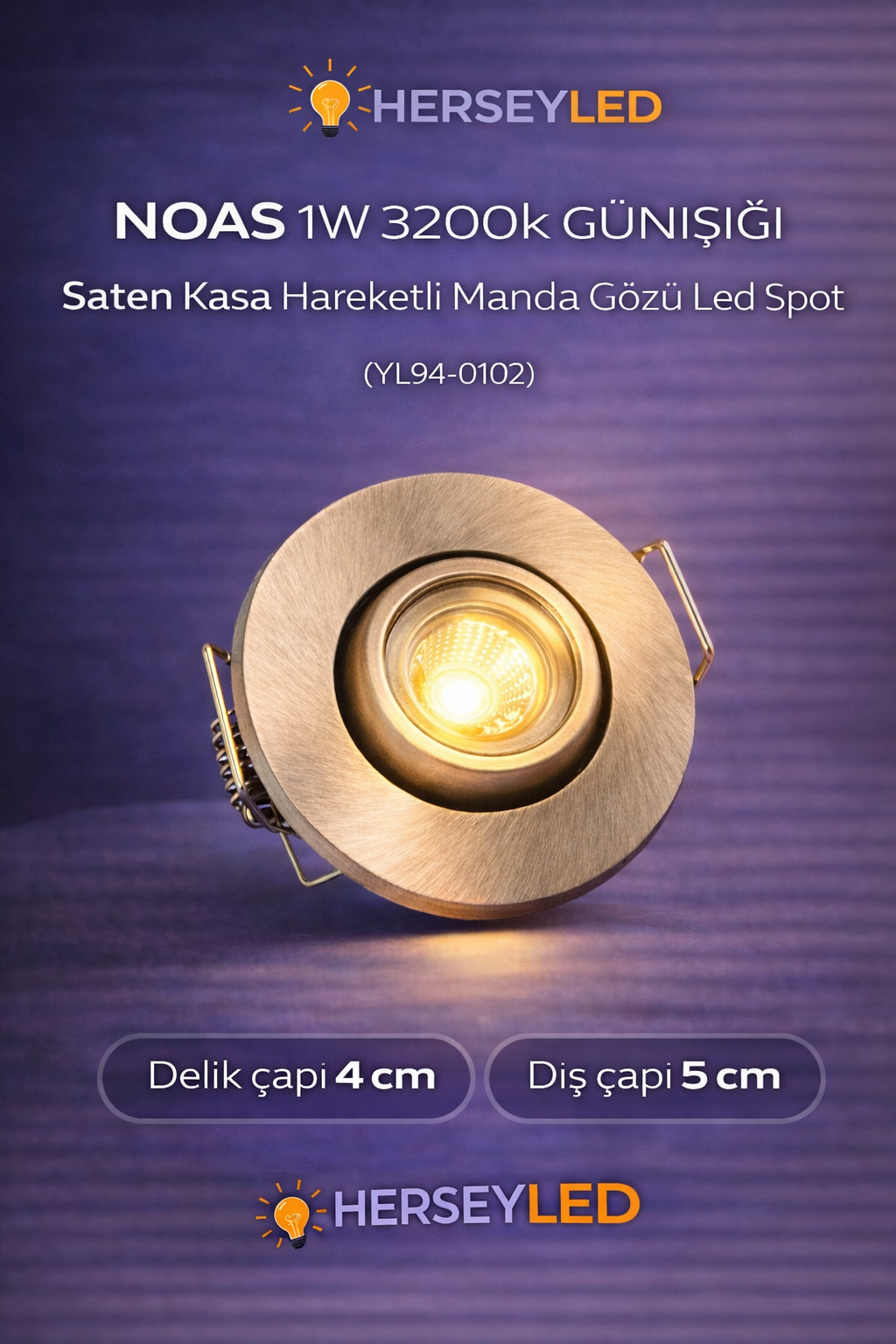 NOAS 1W 3200K GÜNIŞIĞI SATEN KASA Hareketli Manda Gözü Led Spot YL94-0102