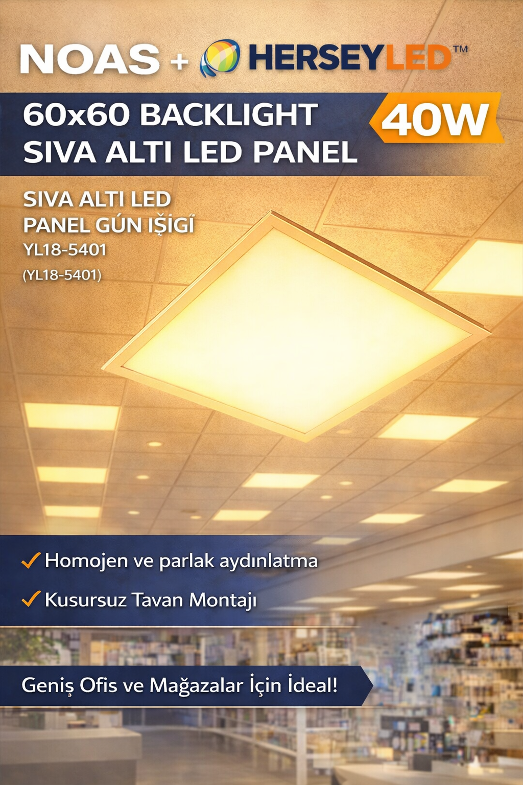 NOAS 40W 60X60 BACKLIGHT SIVA ALTI LED PANEL GÜN IŞIĞI YL18-5401