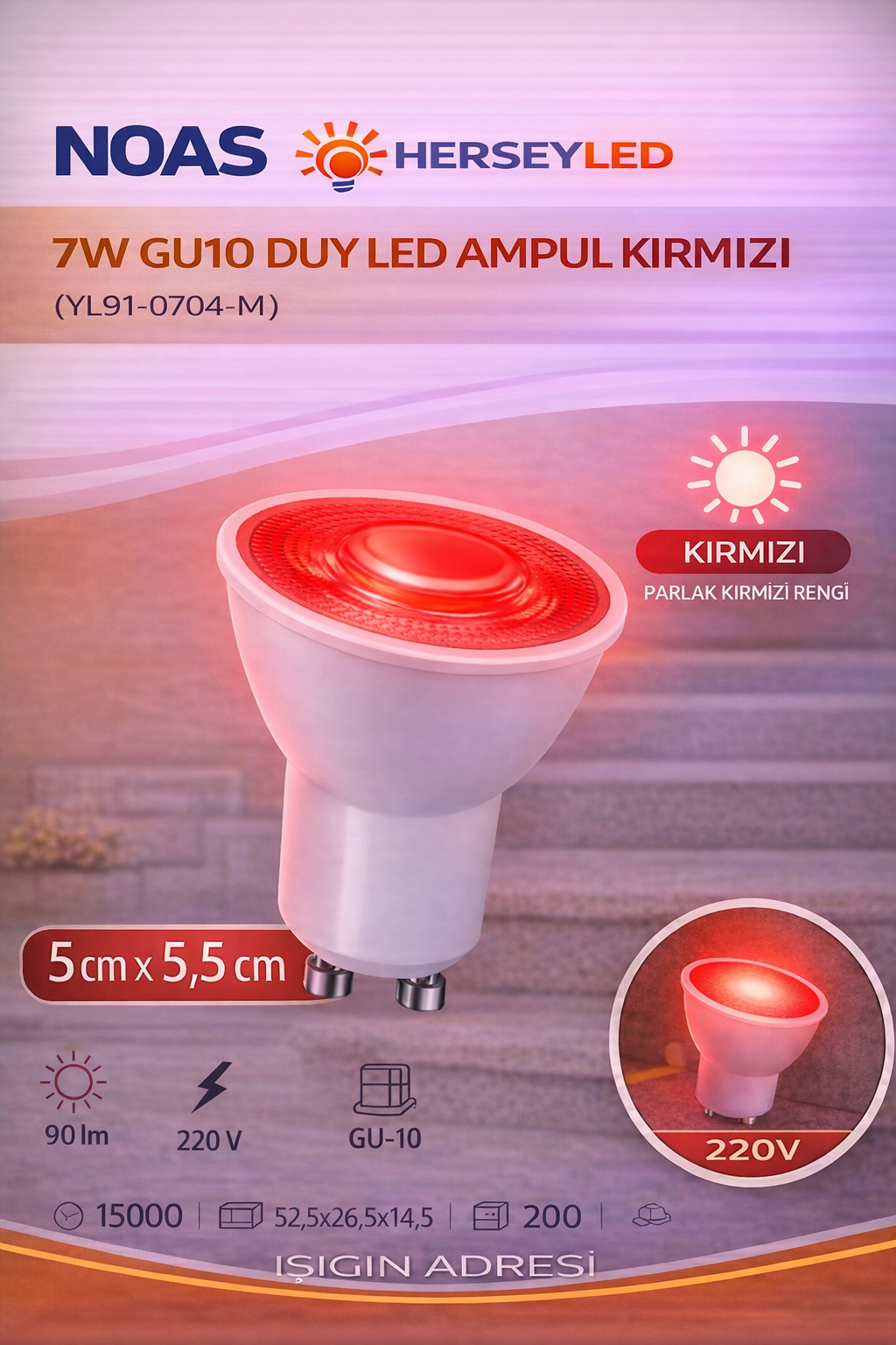 NOAS 7W GU10 DUY LED AMPUL KIRMIZI YL91-0704-M