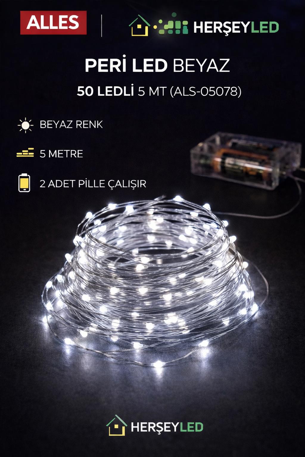 PERİ LED BEYAZ 50 LEDLİ 5 MT