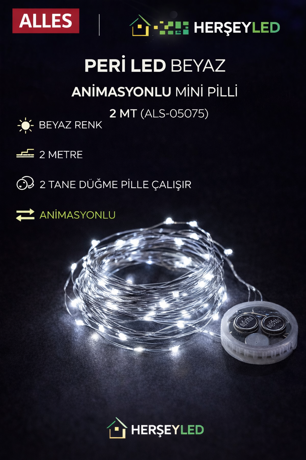 PERİ LED BEYAZ ANİMASYONLU MİNİ PİLLİ 2 MT