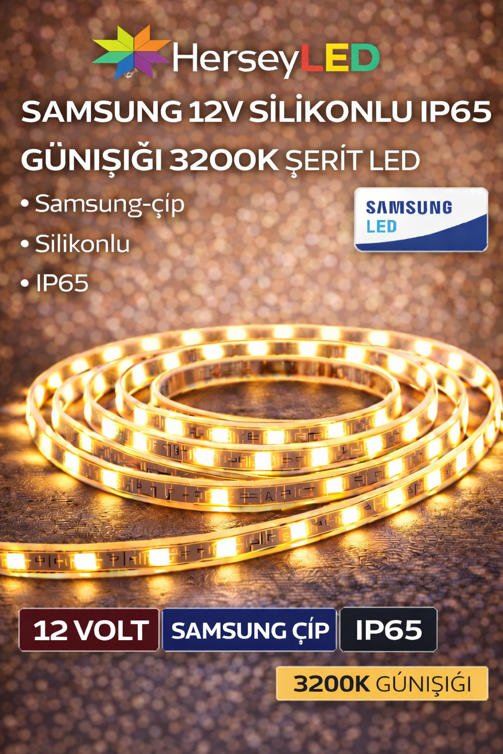 SAMSUNG 12V SİLİKONLU IP65 GÜNIŞIĞI ŞERİT LED