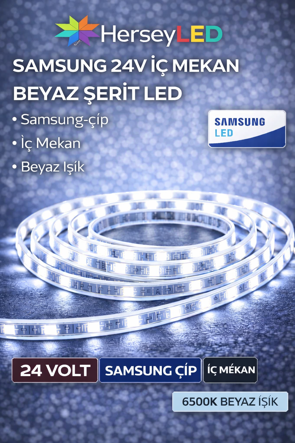 SAMSUNG ŞERİT LED 24V 2835/60 LEDLİ BEYAZ İÇ MEKAN IP20