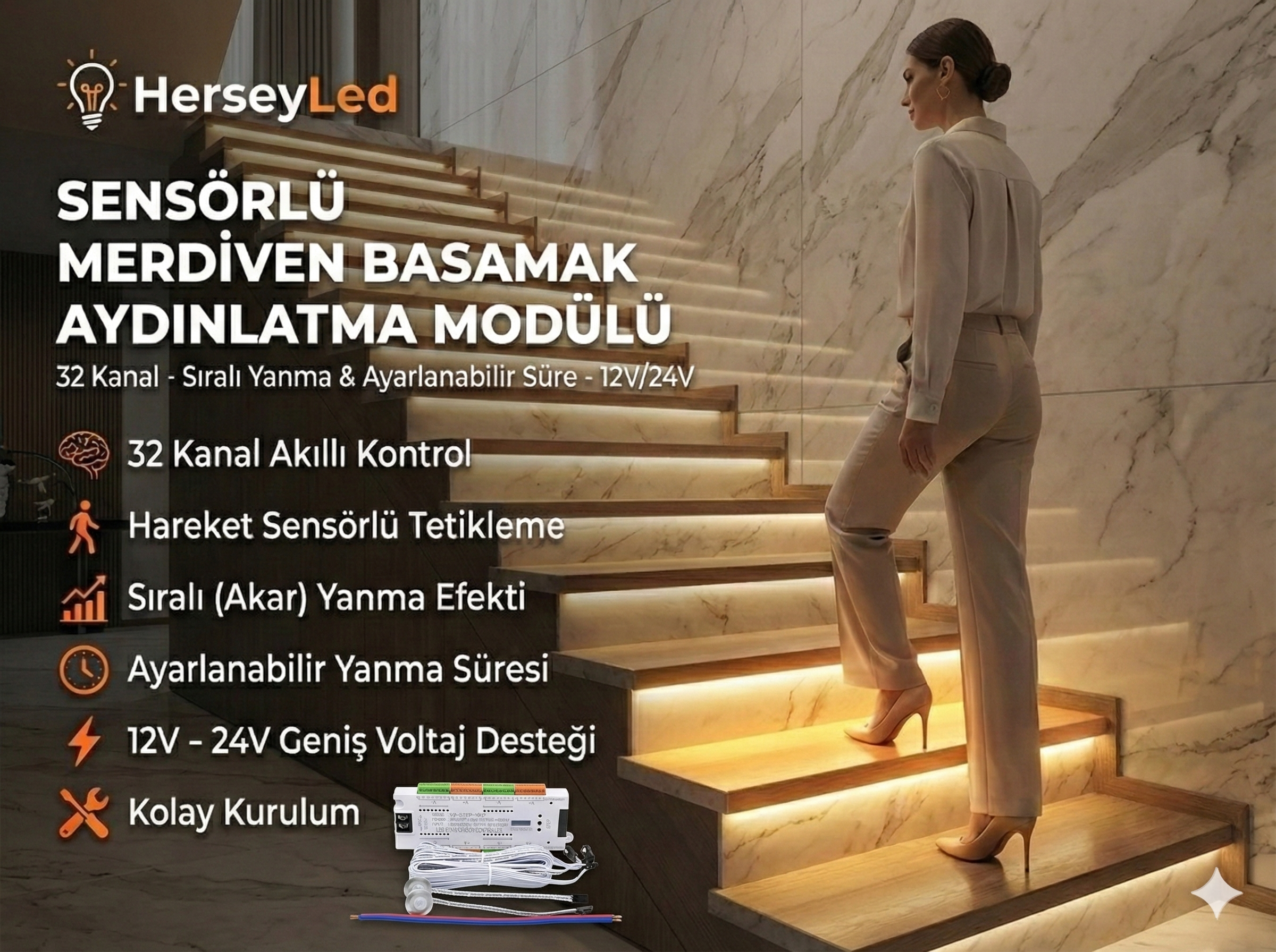 SENSÖRLÜ MERDİVEN BASAMAK AYDINLATMA 32 kanal