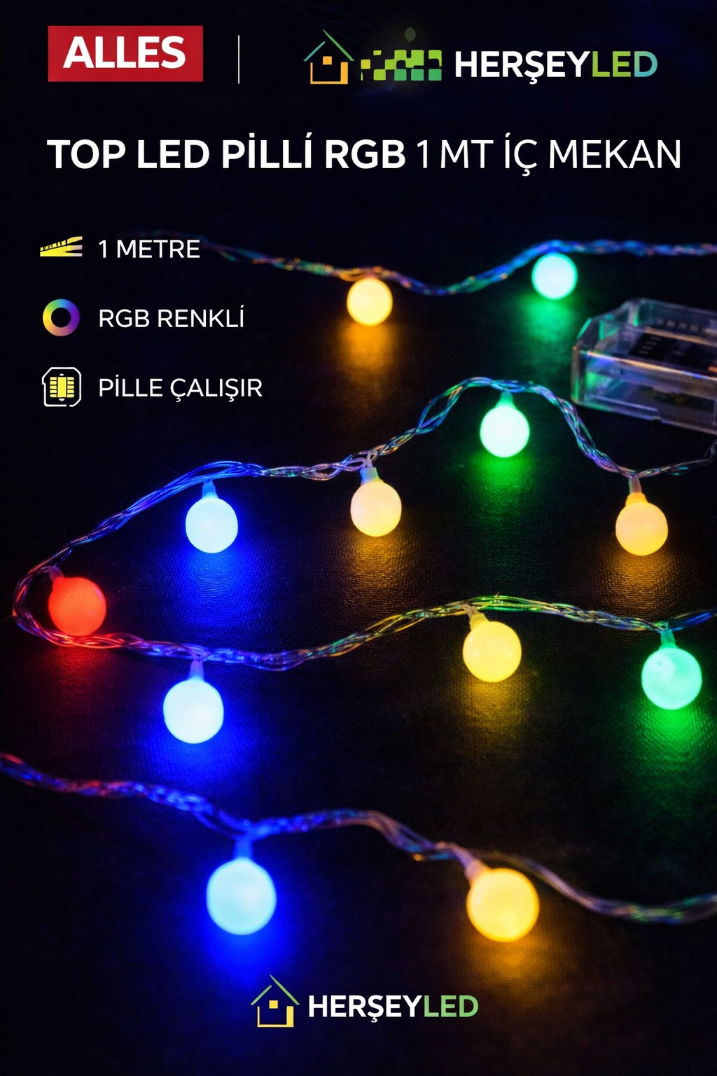 TOP LED PİLLİ RGB 1 MT İÇ MEKAN