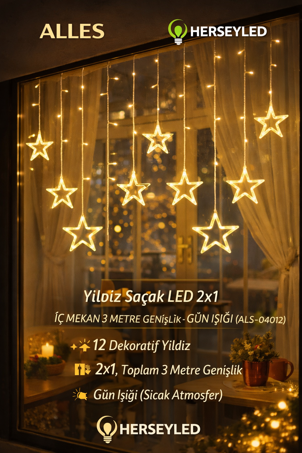 YILDIZ SAÇAK LED 2X1 -GÜN IŞIĞI - 3Metre Genişlik - Eklenebilir