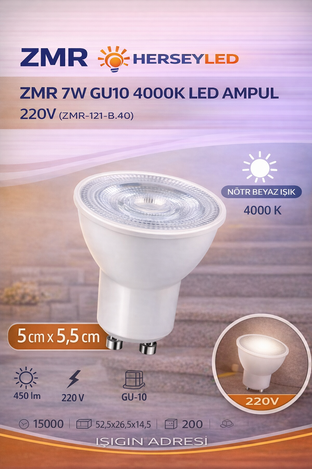 ZMR 7W GU10 4000K LED AMPUL ZMR-121-B.40 220V