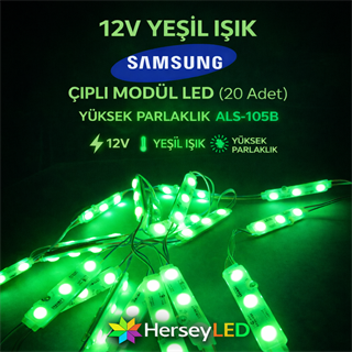 12V YEŞİL Samsung Çipli Modül LED – 20 ’li Paket, Yüksek Parlaklık ALS-105Y