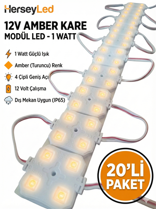 ( 20 ADET ) AMBER RENK KARE MERCEKSİZ 12 VOLT