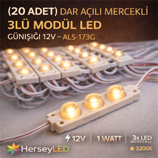 ( 20 ADET ) DAR AÇILI MERCEKLİ ( 3 WATT ) MODÜL LED GÜNIŞIĞI ALS-171G 12V