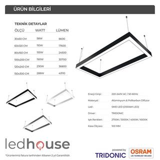 Dikdörtgen Simit Linear Modern Led Avize Lineer Armatür 80x160 cm