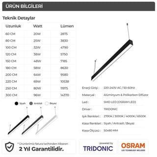 LINEAR LED AYDINLATMA ARMATÜRÜ SARKIT LINEER AVIZE 300CM