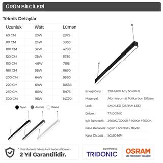 Linear Led Aydınlatma Armatürü Sarkıt Lineer Avize 100cm