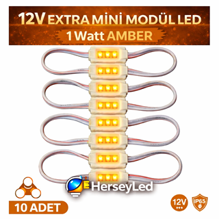 (10ADET) 3014 LEDLİ EKSTRA MİNİ MODÜL LED AMBER 12V