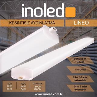 İNOLED 54W BEYAZ 120CM ULTRA YÜKSEK LÜMEN 54W BANT ARMATÜR BEYAZ 6500K POLİKARBON GÖVDE 2927-01