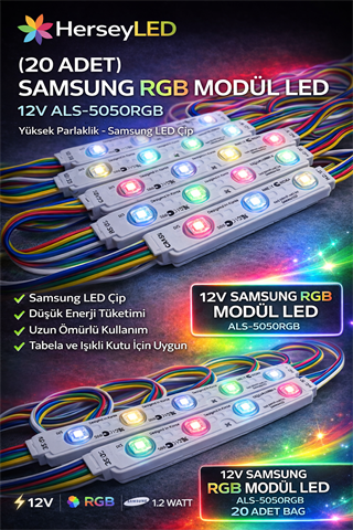 12V SAMSUNG RGB MODÜL LED ( ALS-5050RGB) 20 ADET BAĞ
