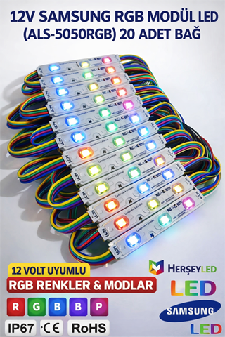 12V SAMSUNG RGB MODÜL LED ( ALS-5050RGB) 20 ADET BAĞ