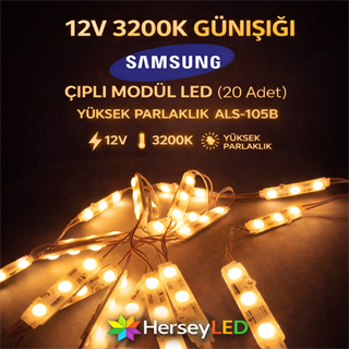 12V 3200K Günışığı Samsung Çipli Modül LED – 20 ’li Paket, Yüksek Parlaklık ALS-105G