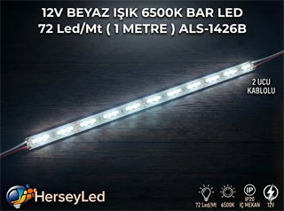 12V BEYAZ IŞIK 6500K BAR LED 72 Led/Mt ( 1 METRE )