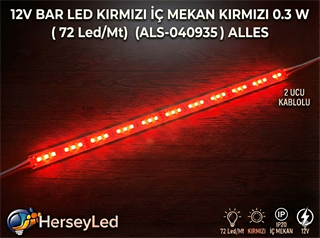 12V BAR LED KIRMIZI İÇ MEKAN KIRMIZI 0.3 W ( 1 METRE )  72Led/Mt