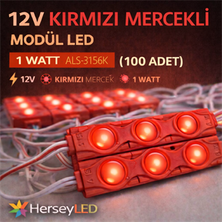ALS-3156K 12V Kırmızı 1 Watt Mercekli Modül LED 100 Adet – Yoğun ve Odaklı Işık