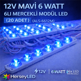 12V MAVİ 6 WATT 6LI MERCEKLİ MODÜL LED - ( 20 ADET )
