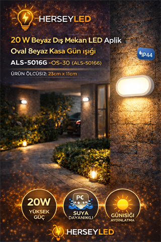 20 W Siyah Dış Mekan LED Aplik Oval BEYAZ Kasa GÜNIŞIĞI IŞIK ALS-5016G IP44