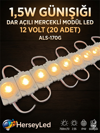 (20 ADET) 1,5W GÜNIŞIĞI DAR AÇILI MANDA GÖZÜ MERCEKLİ MODÜL LED 12 VOLT ALS-170G