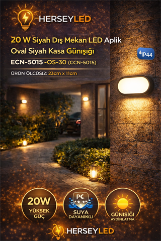 20 W Siyah Dış Mekan LED Aplik Oval Siyah Kasa Günışığı ECN-5015 -OS-30