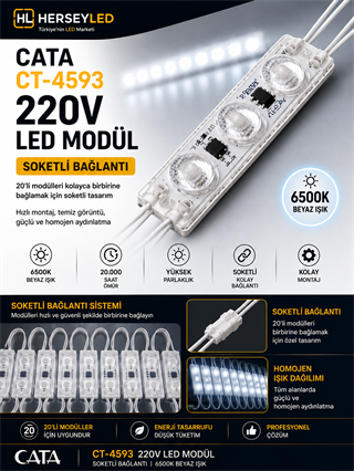 220V MODUL LED BEYAZ 6500K MERCEKLİ CT-4593 ( 20Lİ BAĞ ) CATA