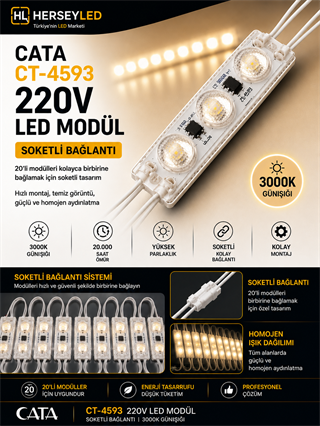 220V MODUL LED GÜNIŞIĞI 3000K MERCEKLİ CT-4593 ( 20Lİ BAĞ ) CATA
